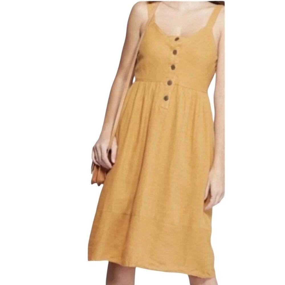Universal Thread Honey Mustard Linen Blend Button Front Dress Size Small